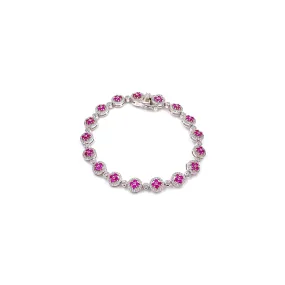 Ashley Gold Sterling Silver CZ Pink Rose Design Tennis Bracelet