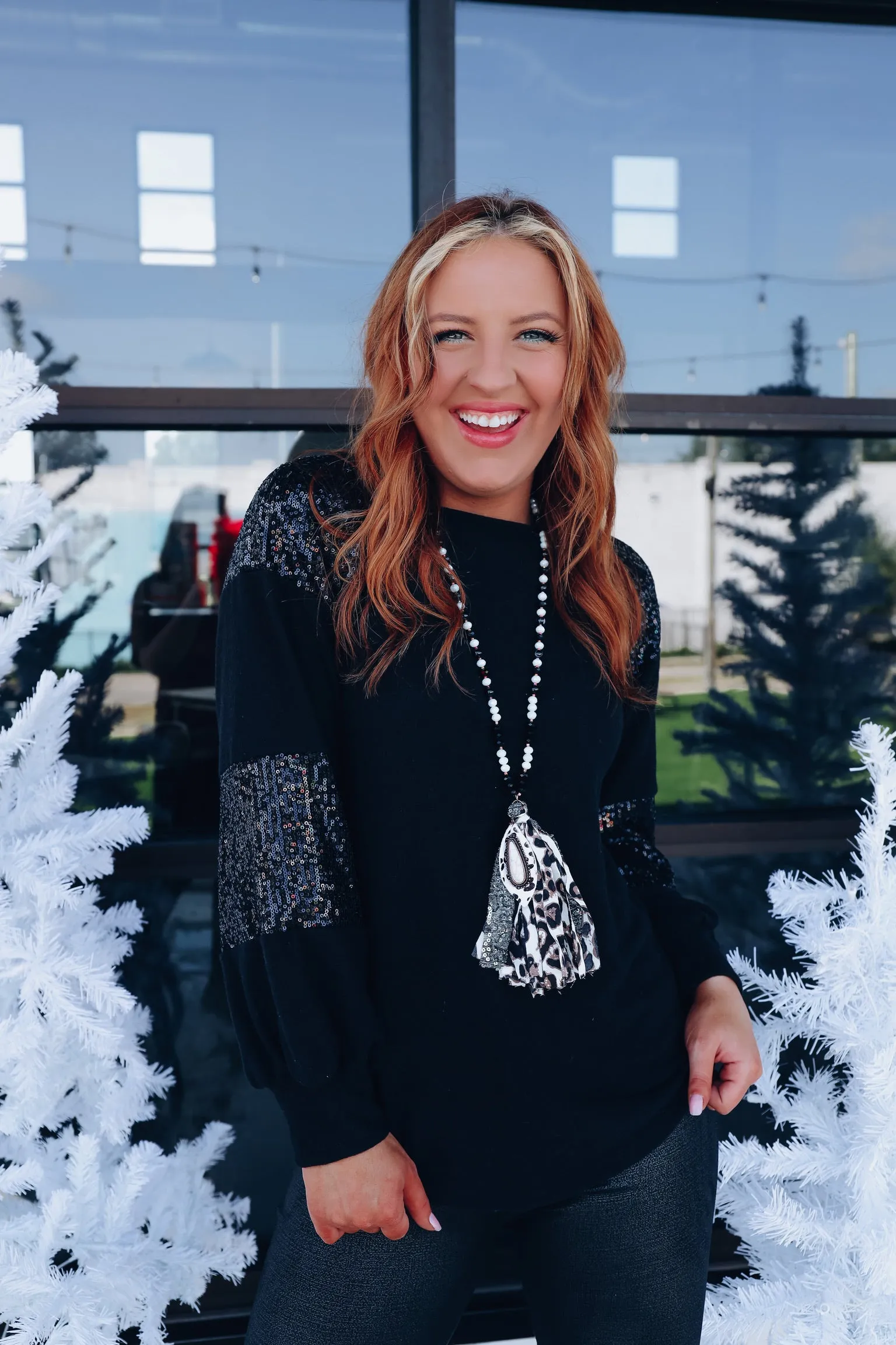 Astra Tassel Statement Necklace and Earring Set - White/Black