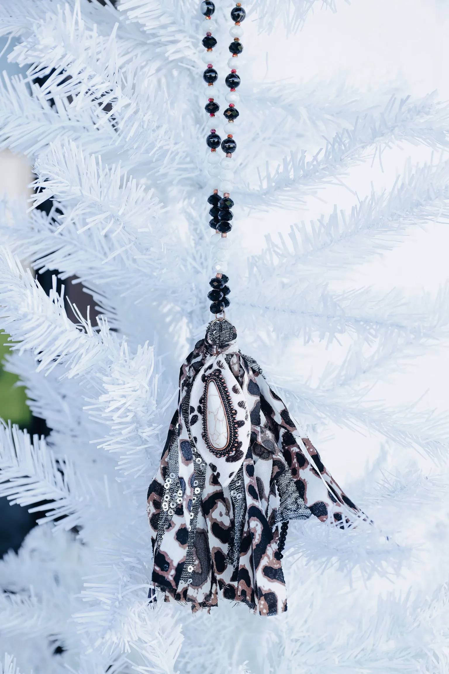 Astra Tassel Statement Necklace and Earring Set - White/Black