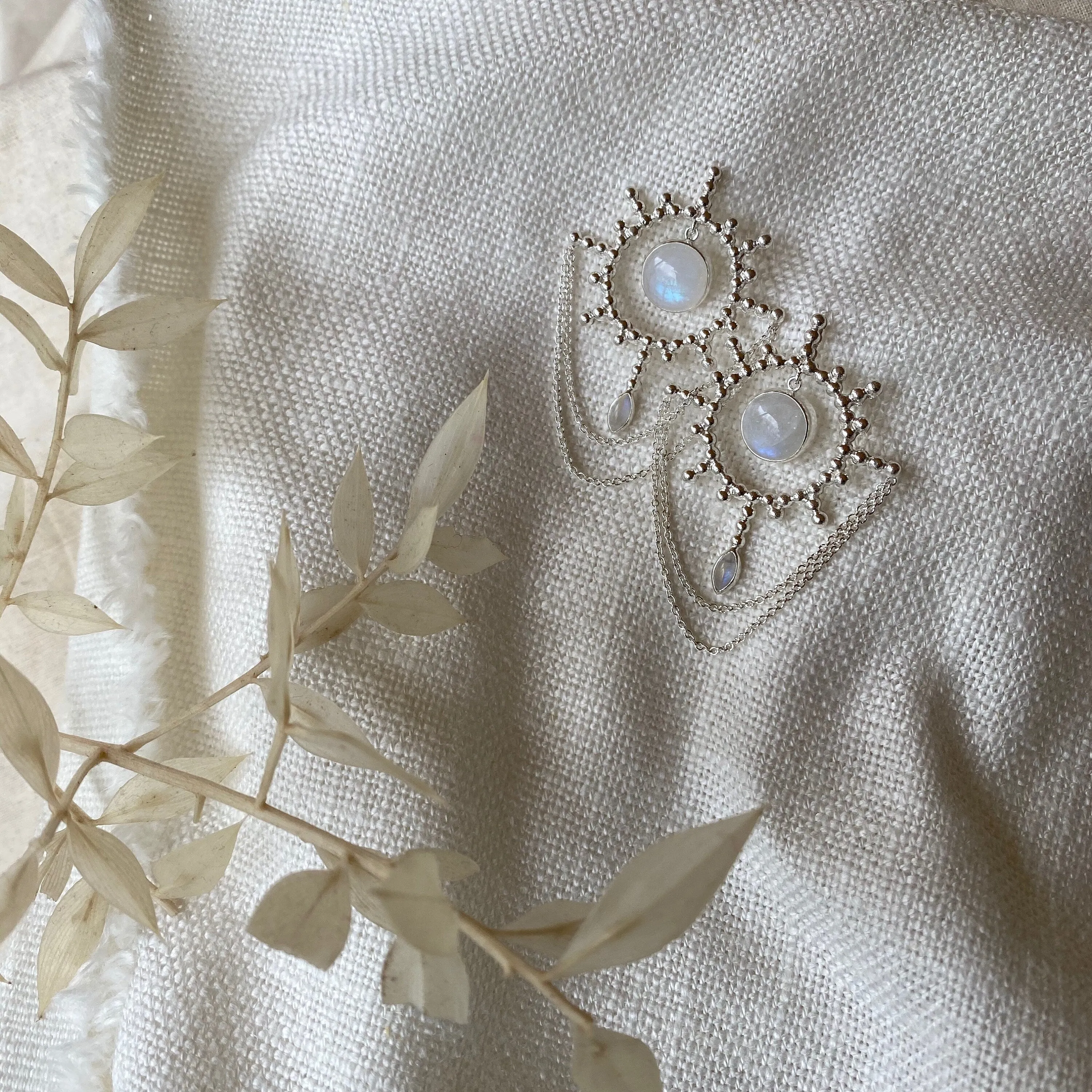 Aurora Sun Sterling Silver Rainbow Moonstone Earrings