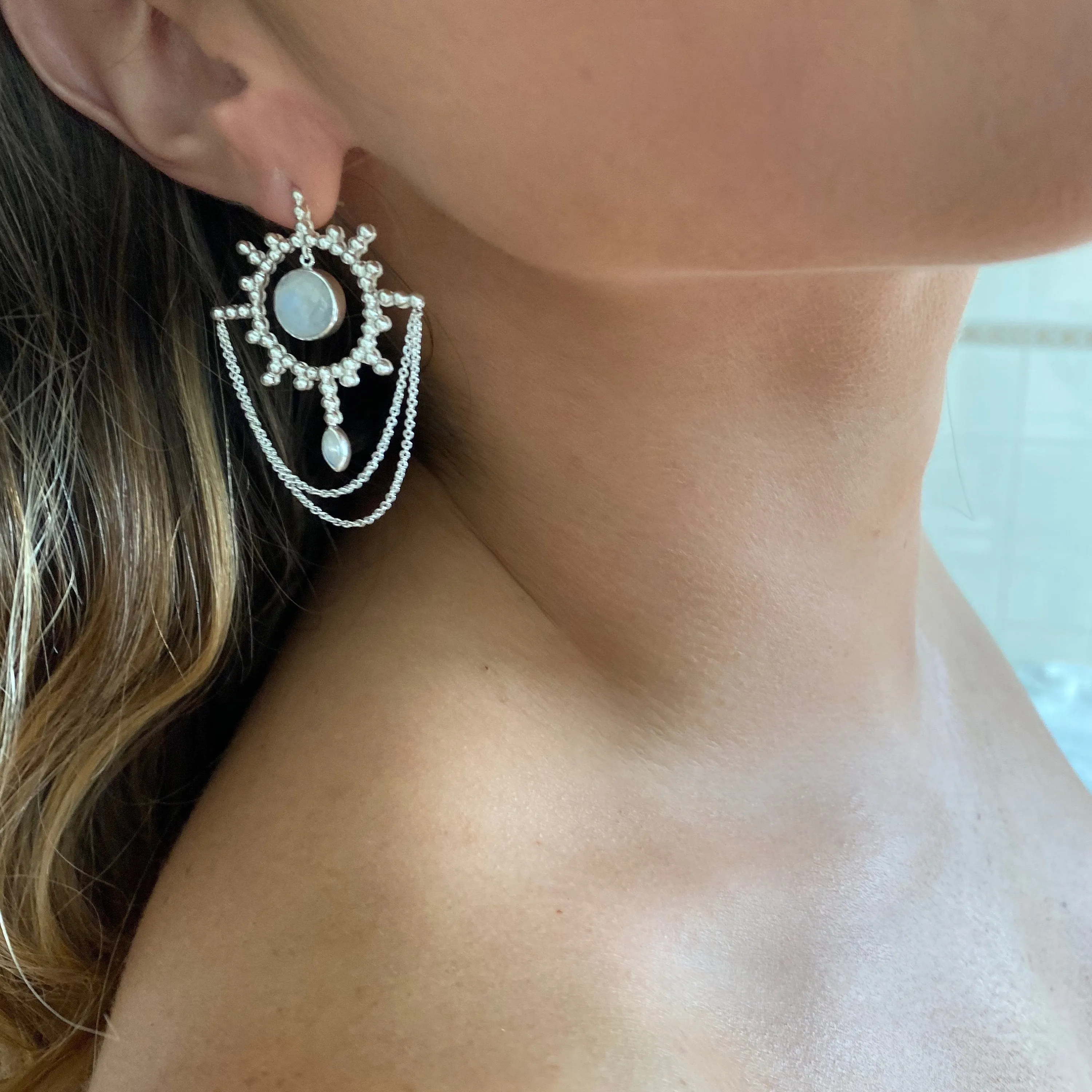 Aurora Sun Sterling Silver Rainbow Moonstone Earrings