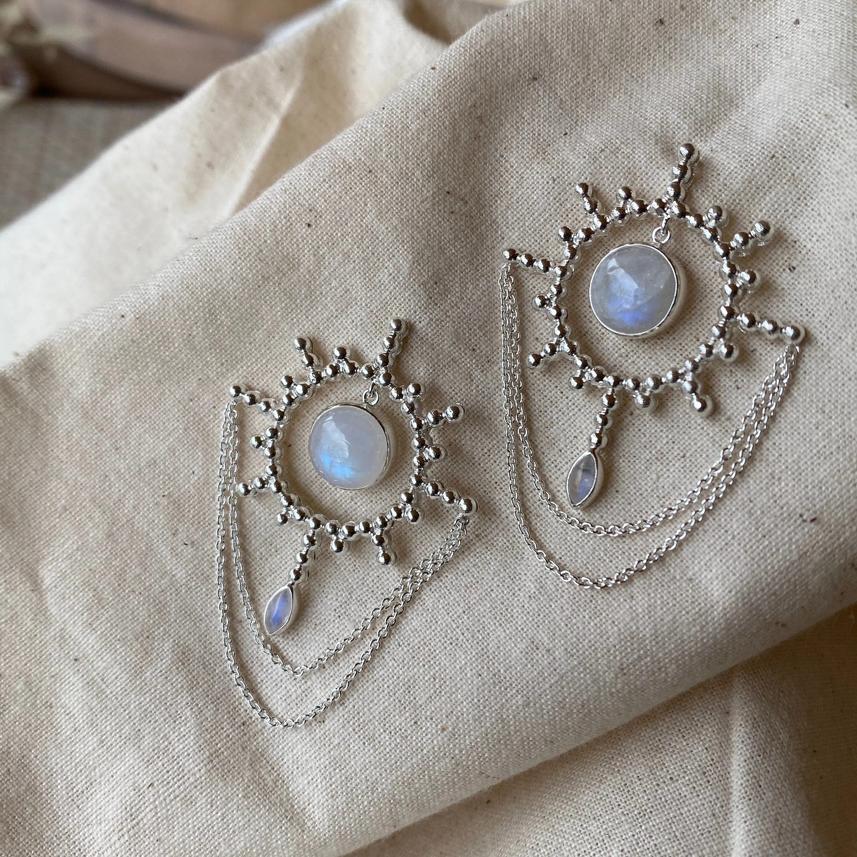 Aurora Sun Sterling Silver Rainbow Moonstone Earrings