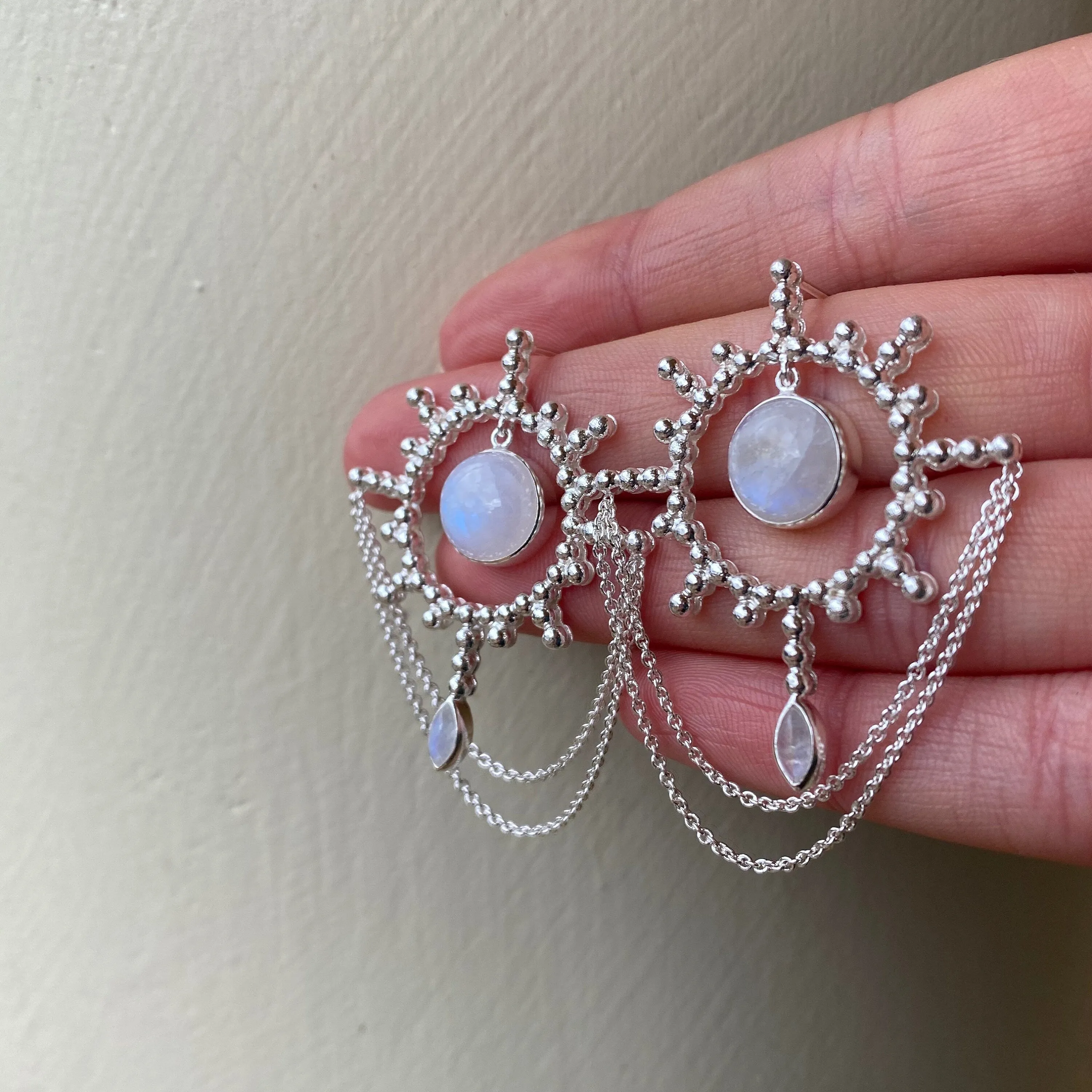 Aurora Sun Sterling Silver Rainbow Moonstone Earrings