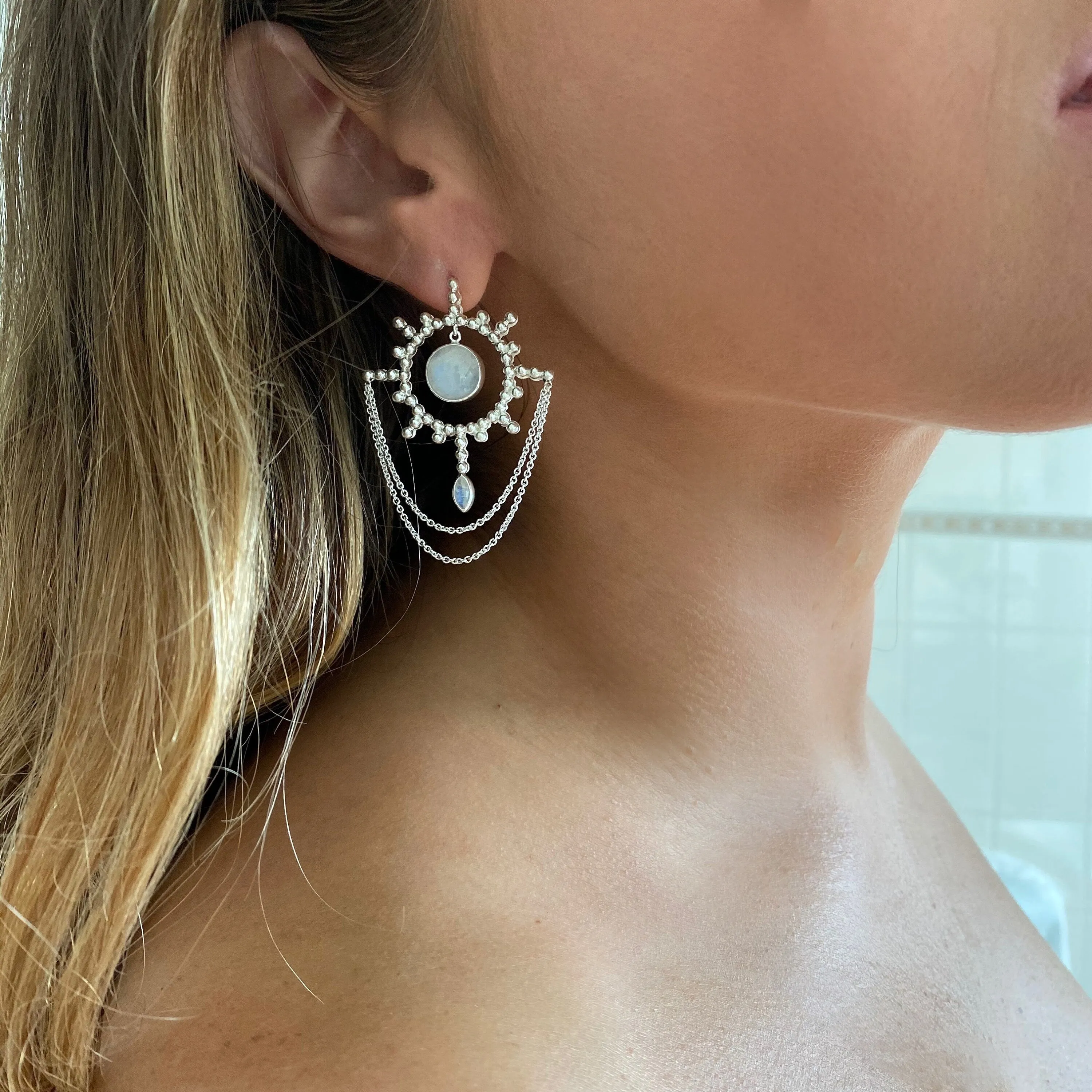 Aurora Sun Sterling Silver Rainbow Moonstone Earrings