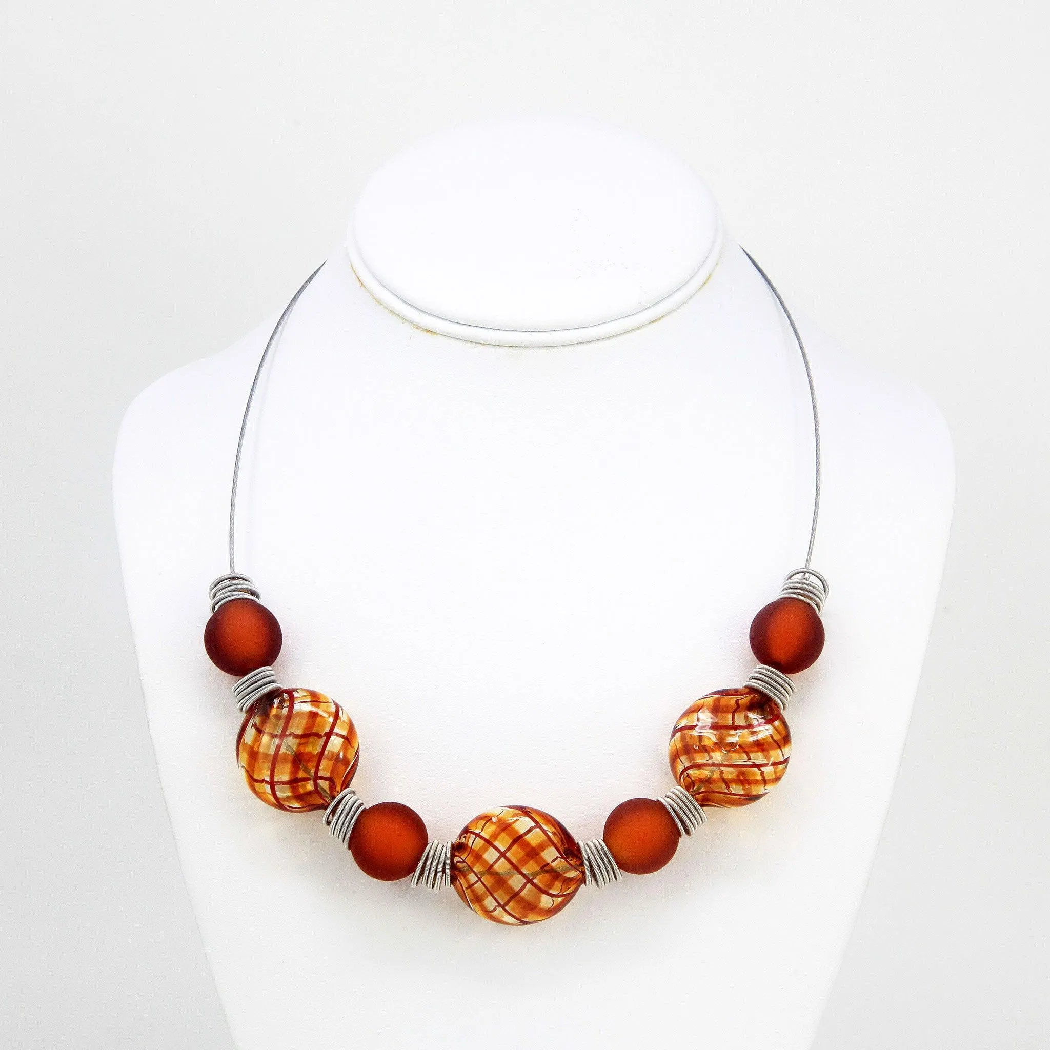 Authentic Murano Glass Beaded Necklace, Monica3, with Round and Disc Shaped Beads