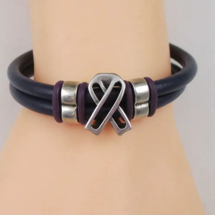 Awareness Purple Leather Bracelet Woman