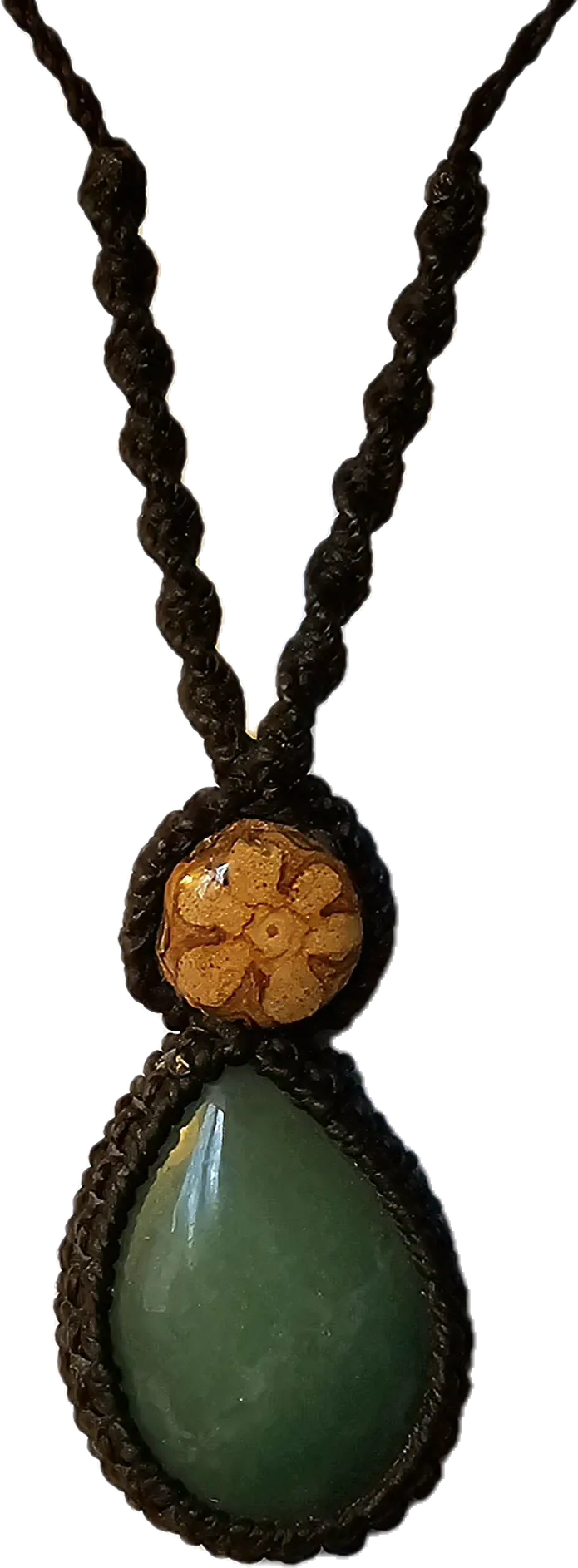 Ayahuasca vine and green jade macrame necklace