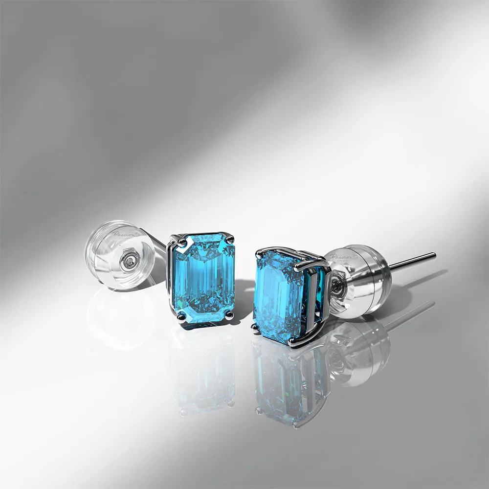 Azure Topaz Perfection Stud Earrings Encased in 18k White Gold