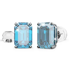 Azure Topaz Perfection Stud Earrings Encased in 18k White Gold