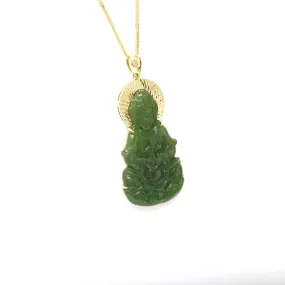 Baikalla™ Guan Yin 18k Yellow Gold Genuine Nephrite Green Jade Guanyin Buddha Pendant Necklace