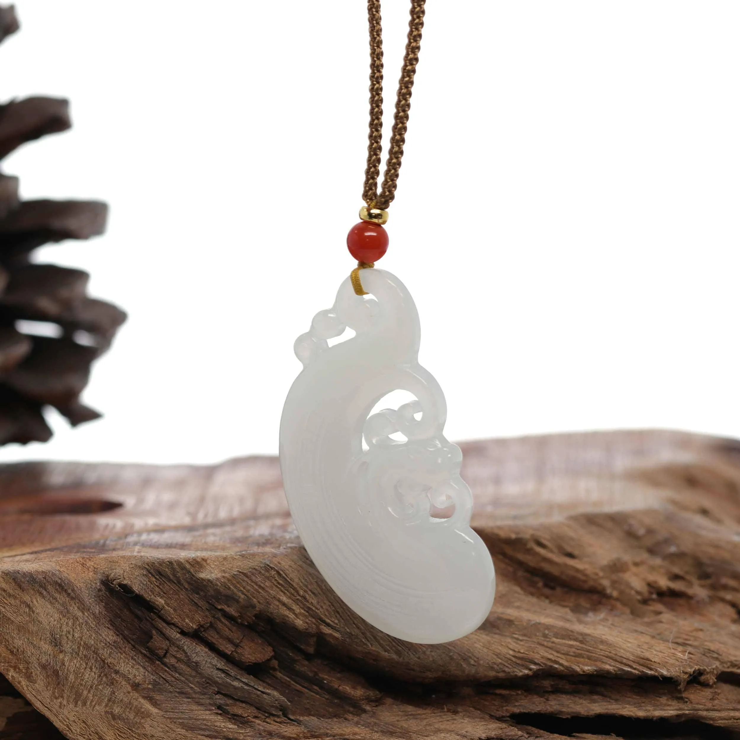 Baikalla™ "Classic Dragon & Phoenix" Genuine HeTian White Nephrite Jade LongFeng Pendant Necklace
