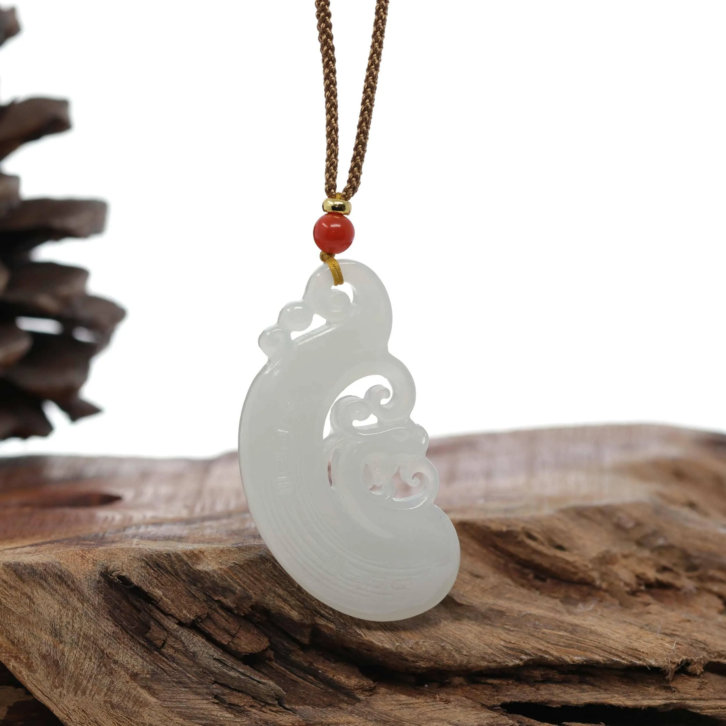 Baikalla™ "Classic Dragon & Phoenix" Genuine HeTian White Nephrite Jade LongFeng Pendant Necklace