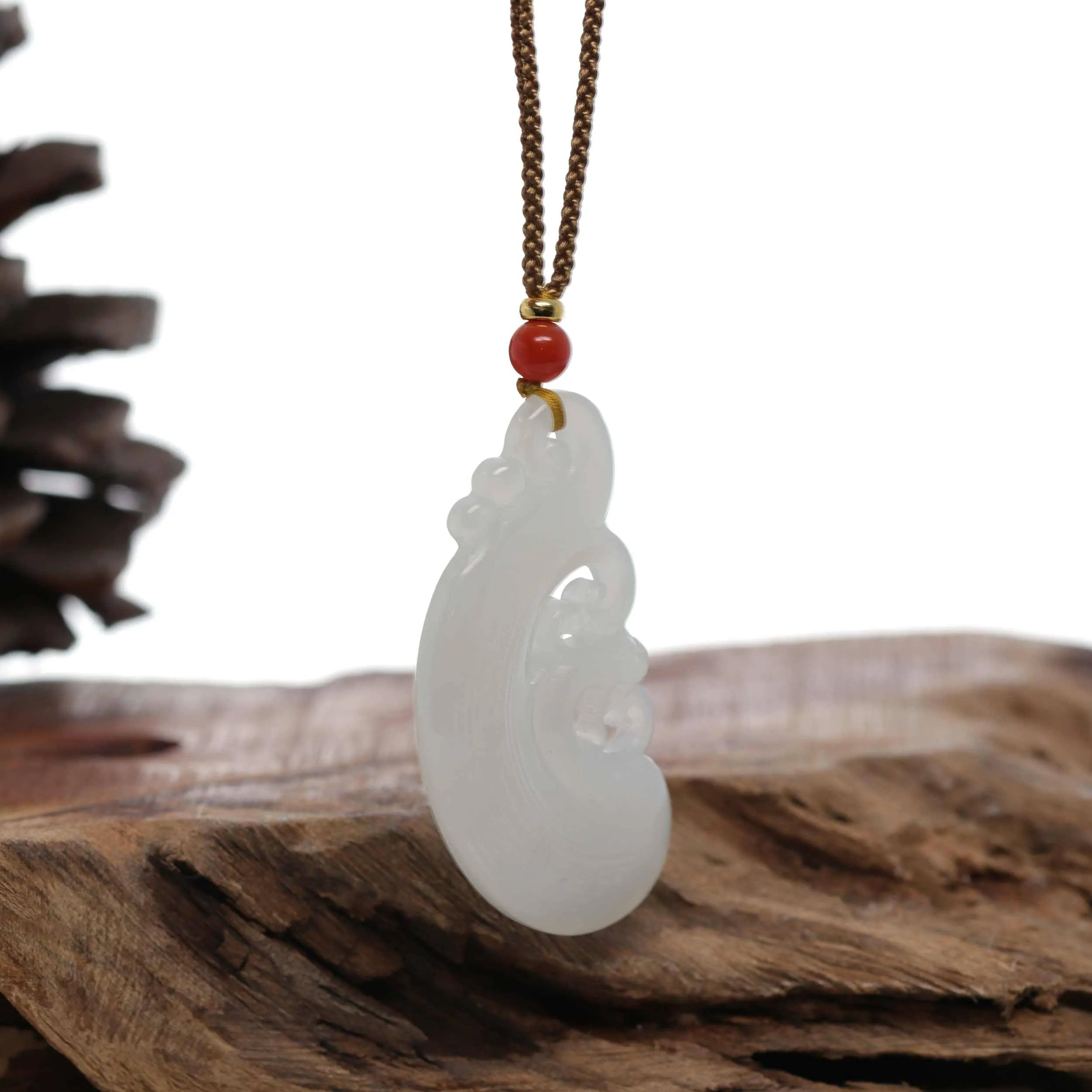 Baikalla™ "Classic Dragon & Phoenix" Genuine HeTian White Nephrite Jade LongFeng Pendant Necklace