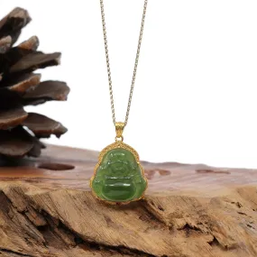 Baikalla™ "Laughing Buddha" 24k Yellow Gold Nephrite Jade Necklace Pendant