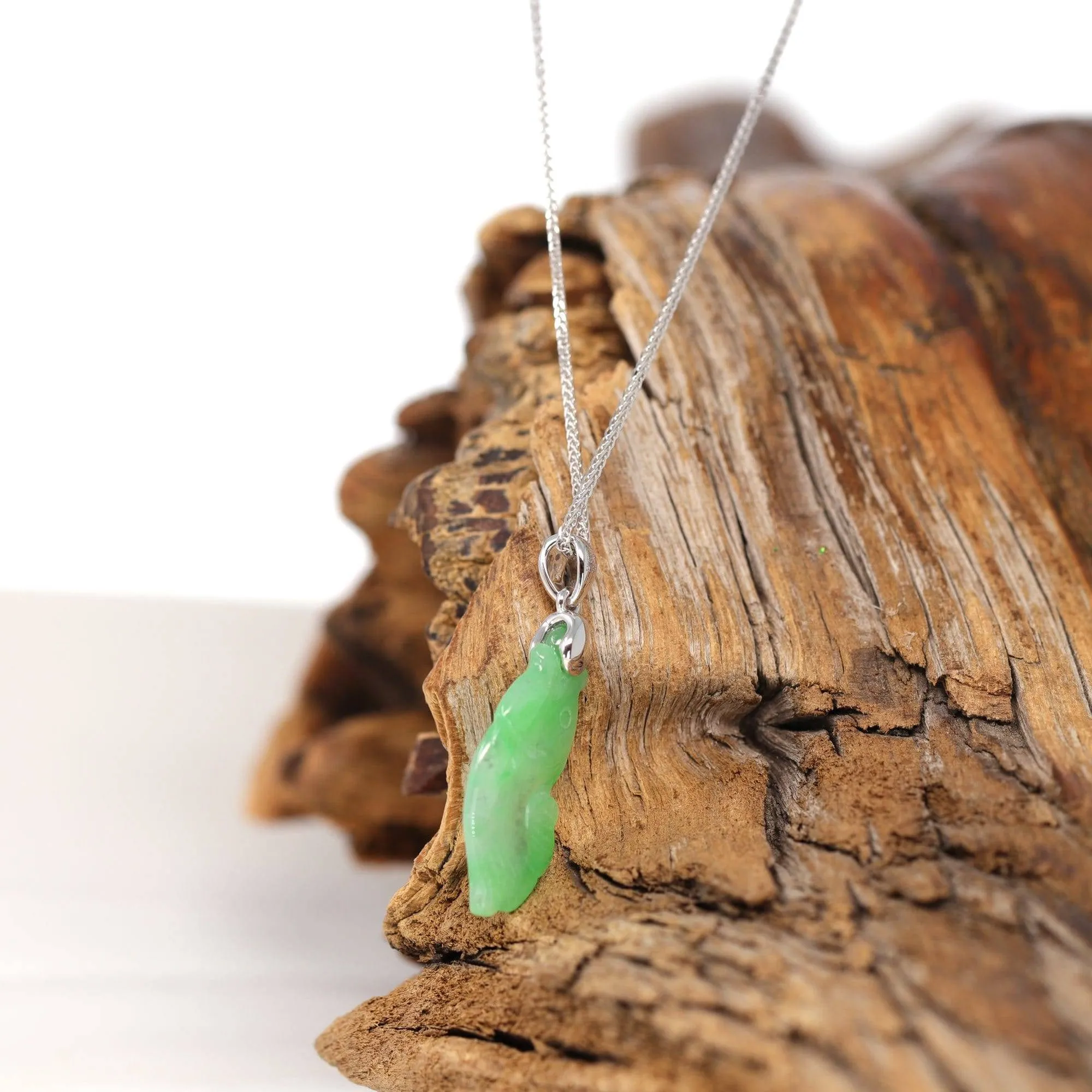 Baikalla "Prosperity Every Year (年年有鱼)" Lucky Fish Carving Pendant Necklace Natural Jadeite Jade JG163