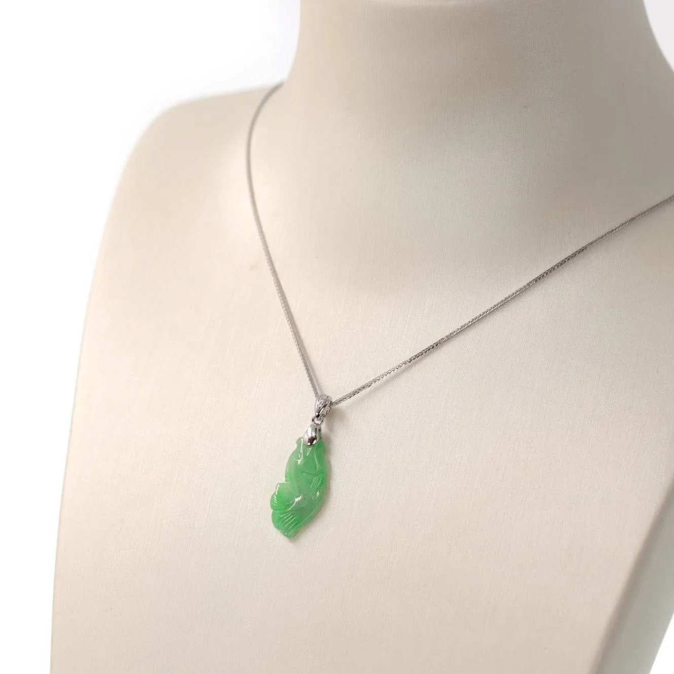 Baikalla "Prosperity Every Year (年年有鱼)" Lucky Fish Carving Pendant Necklace Natural Jadeite Jade JG163