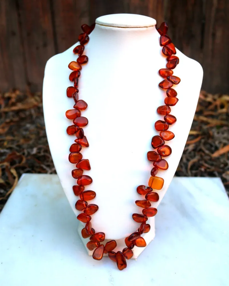 Baltic Amber Necklace Cognac Sea-Buckthorn Beads Natural Jewelry 24.4" 40.1 gram