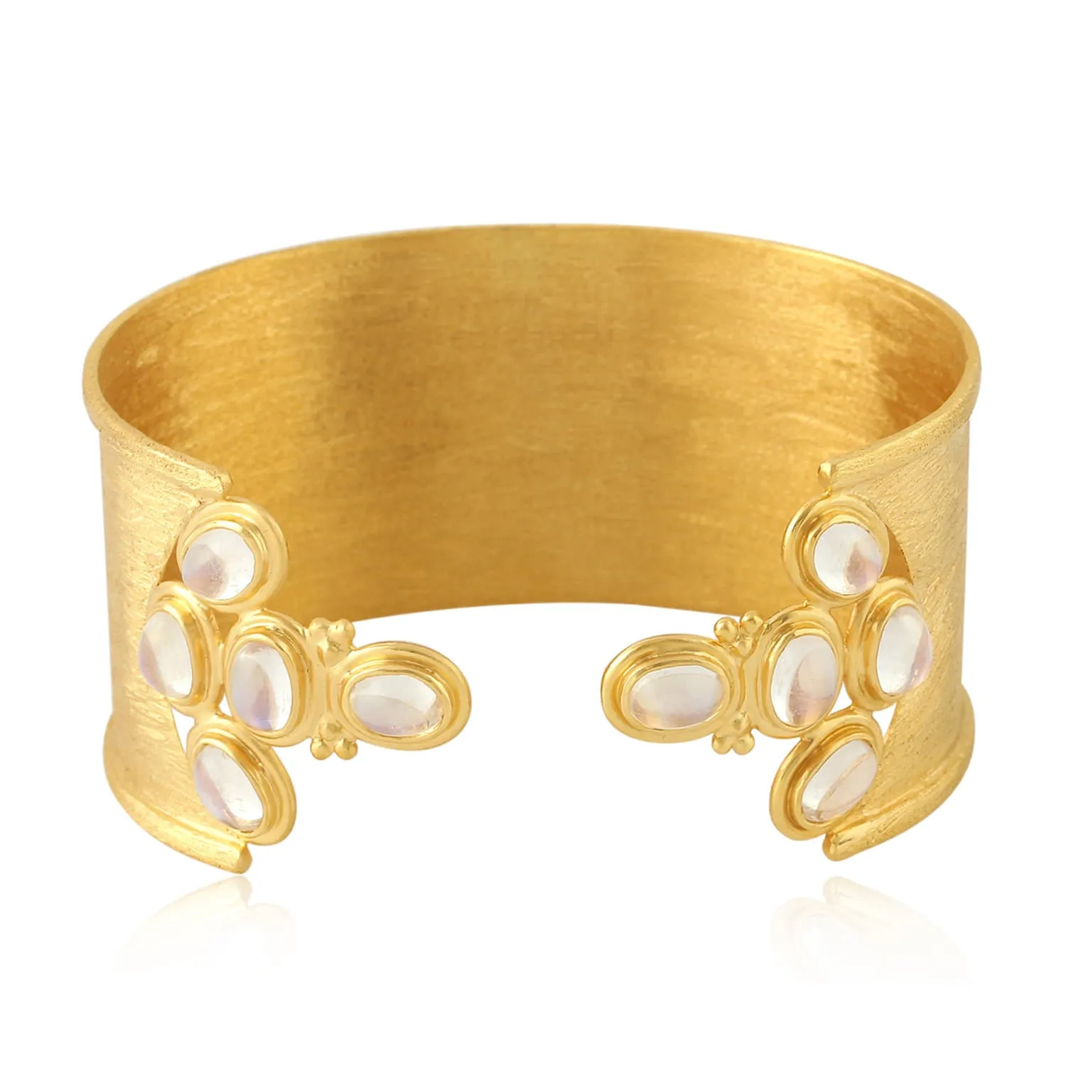 Bezel Set Moonstone Gemstone Designer Cuff Bracelet 18K Gold Handmade New Arrival Jewelry