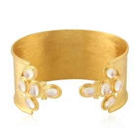 Bezel Set Moonstone Gemstone Designer Cuff Bracelet 18K Gold Handmade New Arrival Jewelry