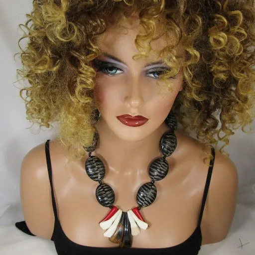 Big Rare Horn Zebra Matric & Tusk Statement Necklace