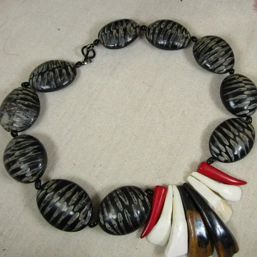Big Rare Horn Zebra Matric & Tusk Statement Necklace