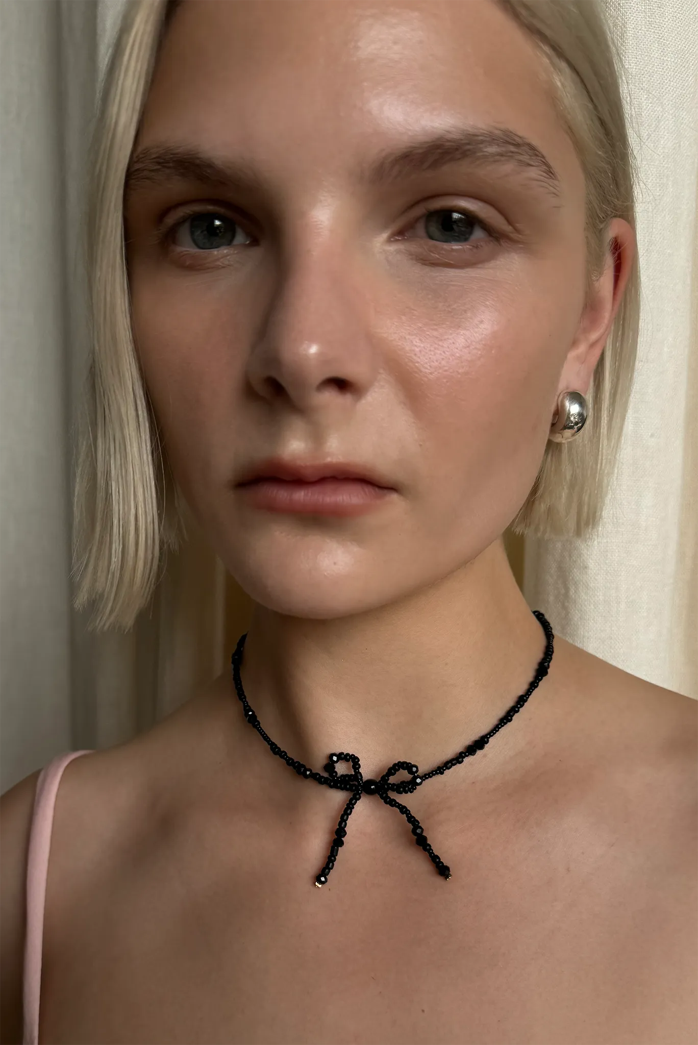 Black Beaded Bow Necklace