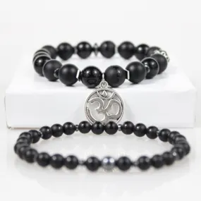 Black Onyx OM Bead Bracelet Set