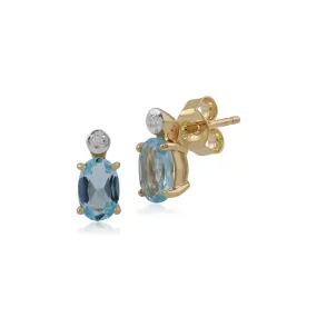 blauer Topas Ohrringe, 9 Karat GELBGOLD 1.12CT ct Blue Topas & Diamant oval Ohrstecker