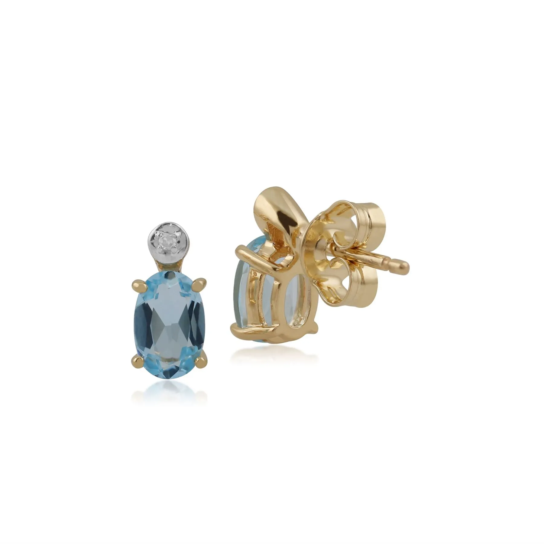 blauer Topas Ohrringe, 9 Karat GELBGOLD 1.12CT ct Blue Topas & Diamant oval Ohrstecker
