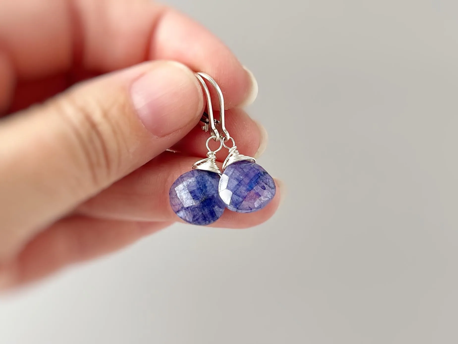 Blue Moonstone Earrings Dangle Gold, Silver Leverback