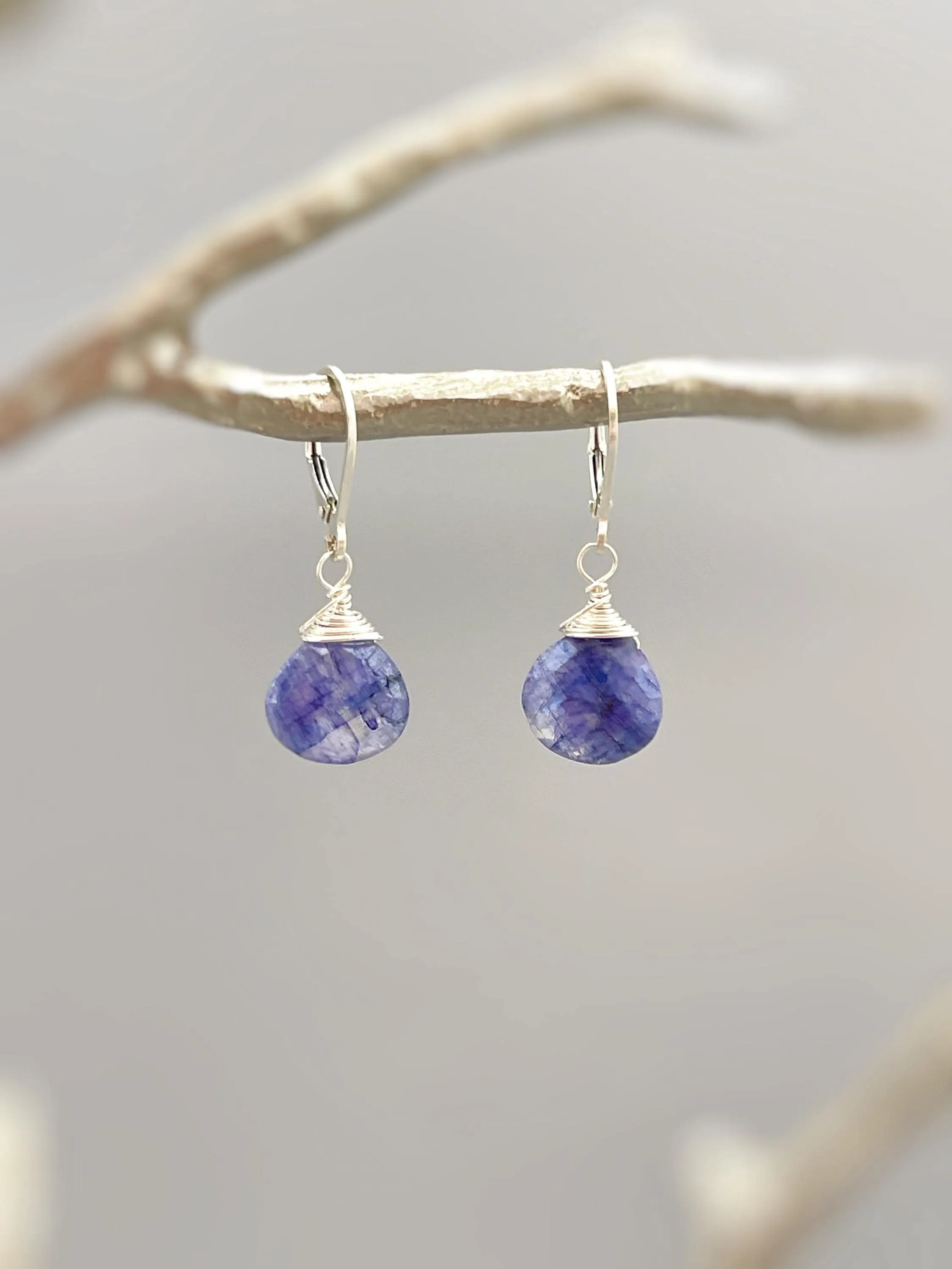 Blue Moonstone Earrings Dangle Gold, Silver Leverback