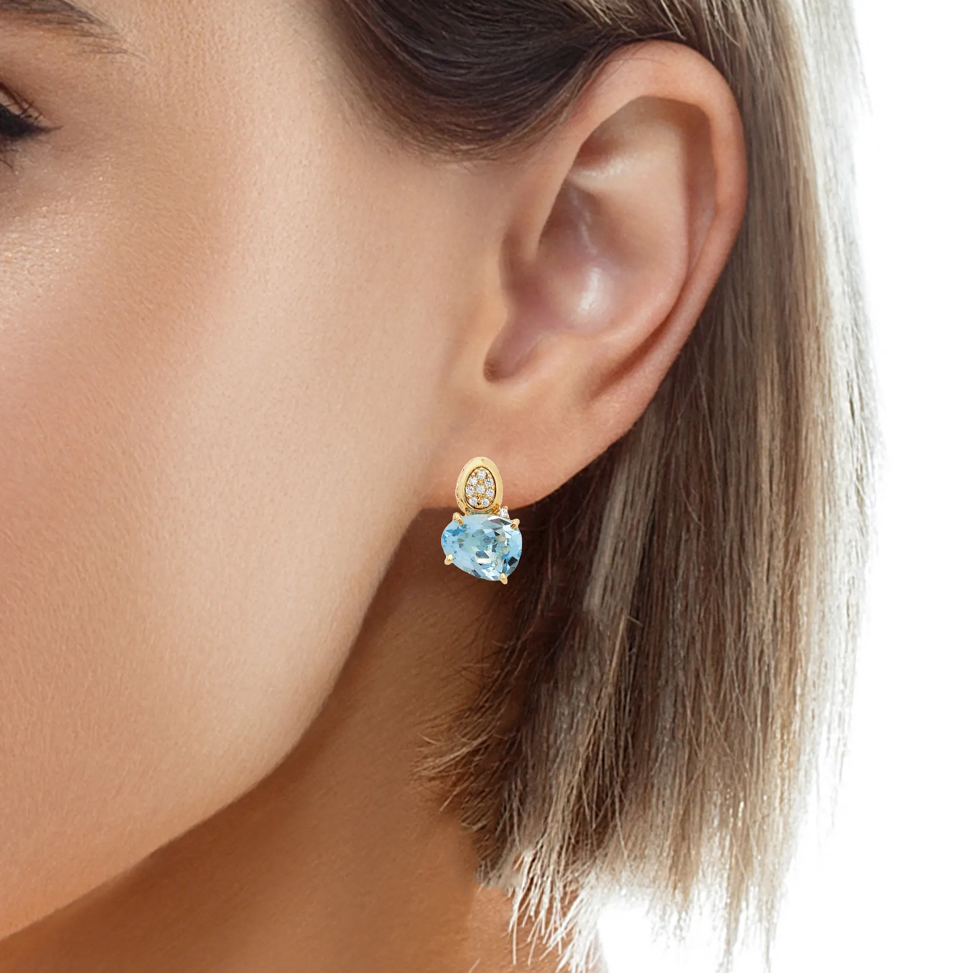 Blue Topaz & Diamond Drop Earrings