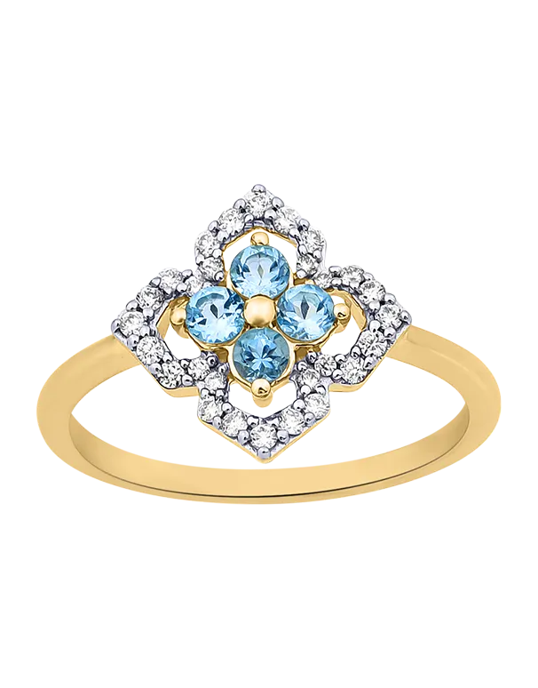 Blue Topaz Ring - 10ct Yellow Gold Blue Topaz & Diamond Ring - 786262