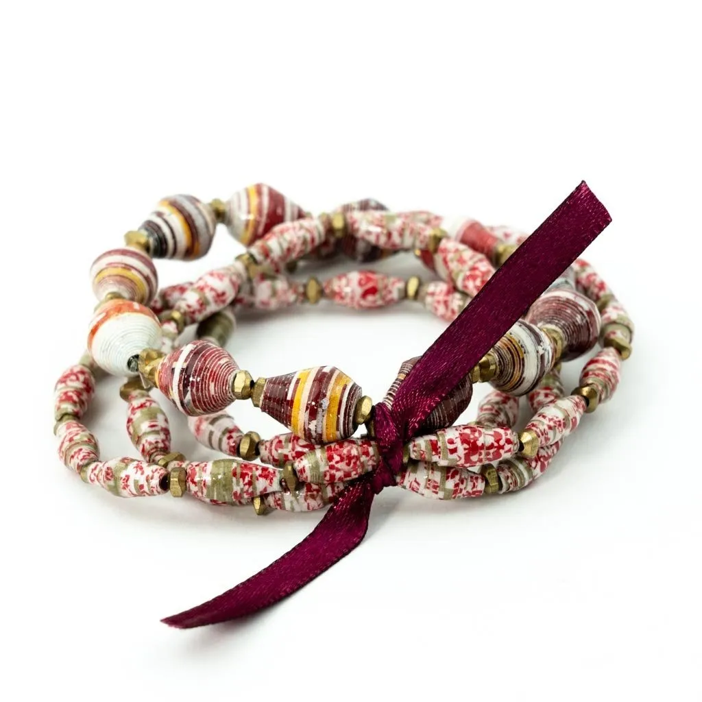 Bracelet -  Red Velvet Triple Wrap Multi