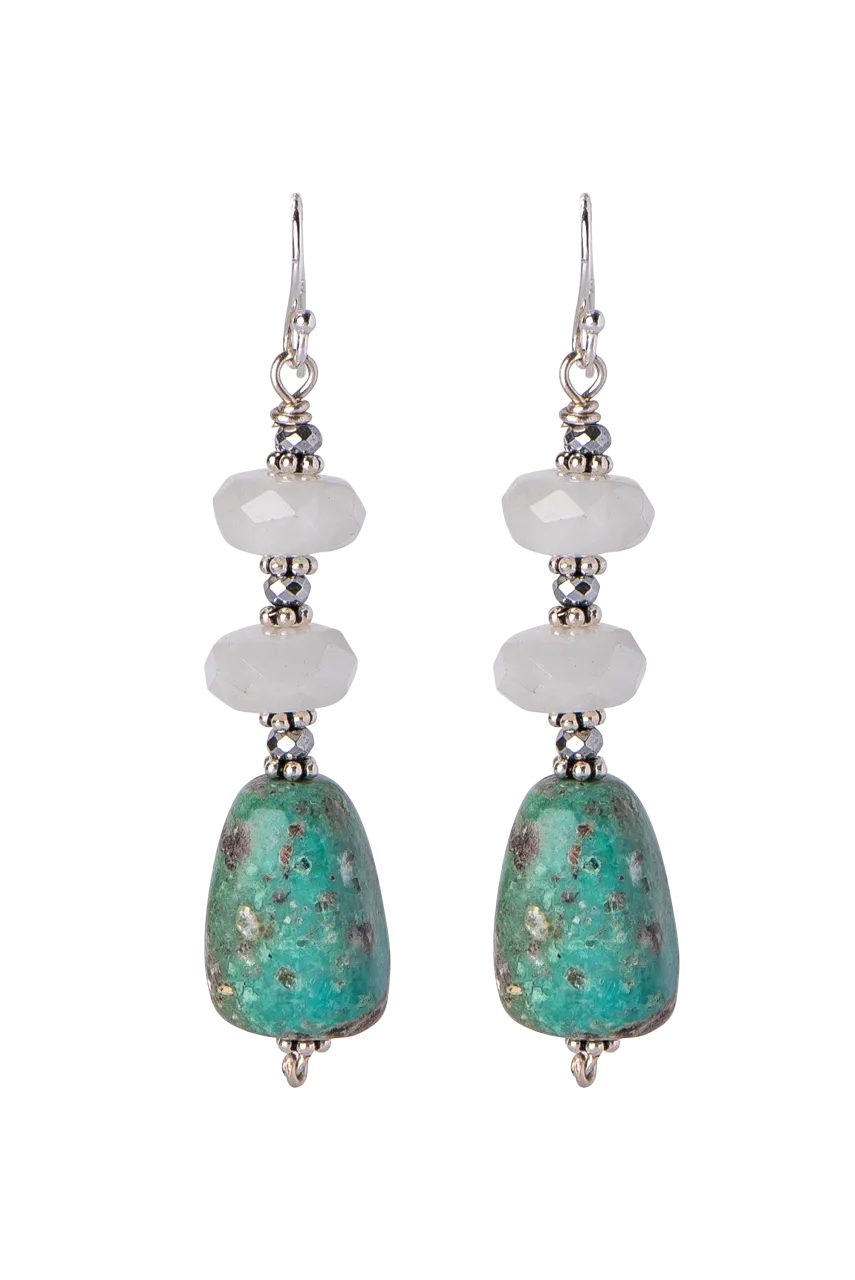 Breathe Deep Moonstone & Turquoise Drop Earrings