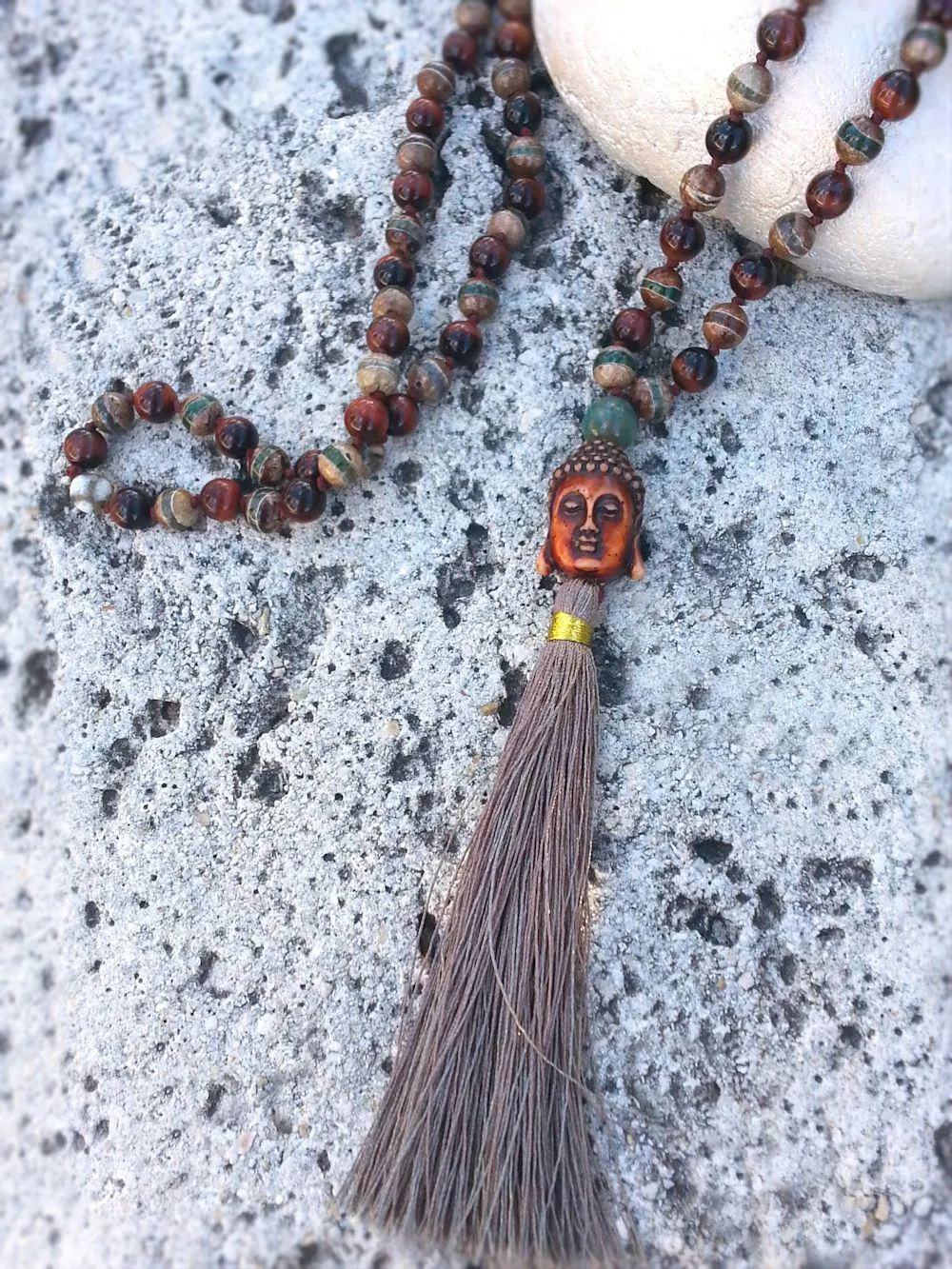 Buddha Necklace - Dzi Beads