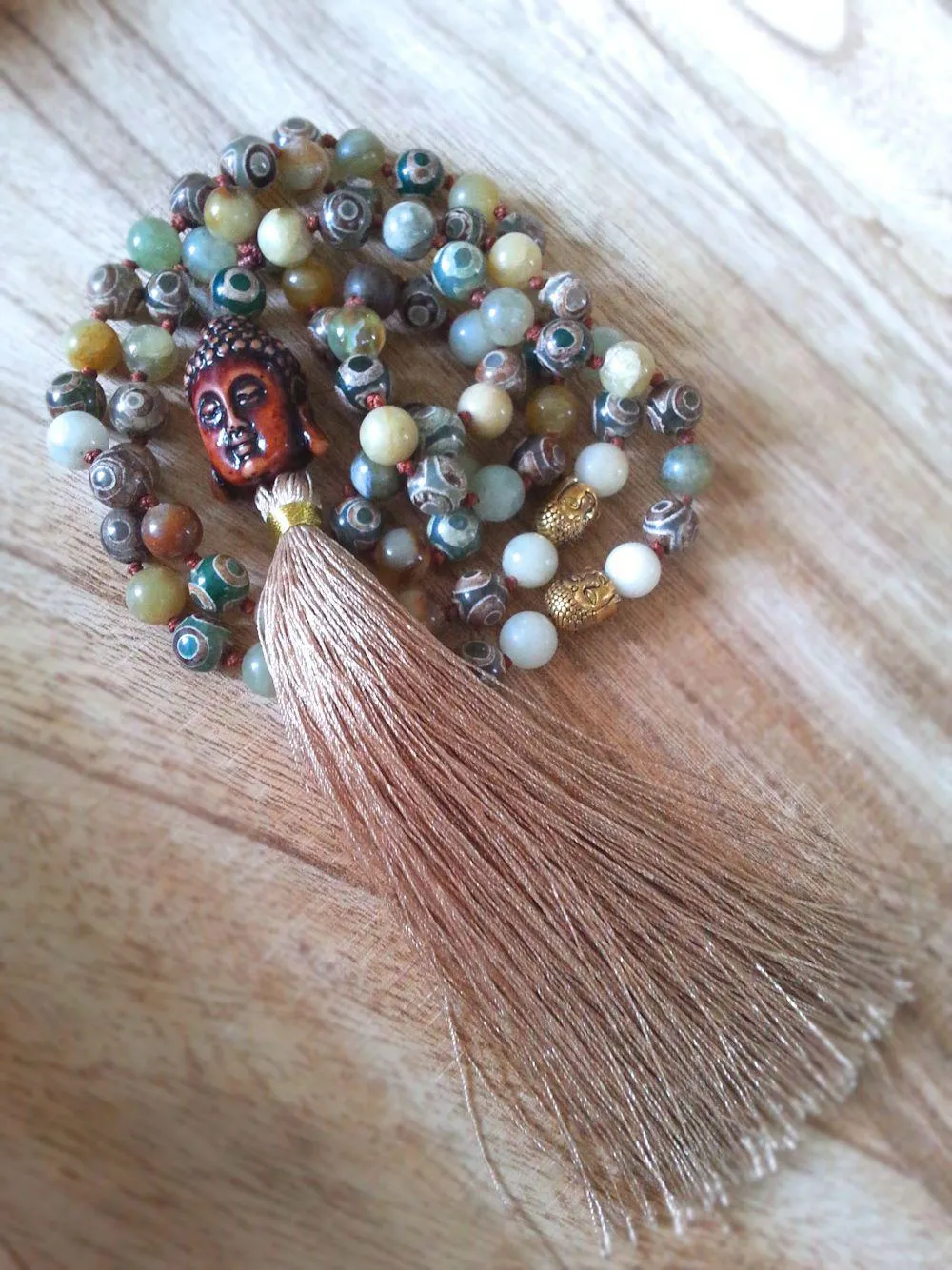 Buddha Necklace - Dzi Beads