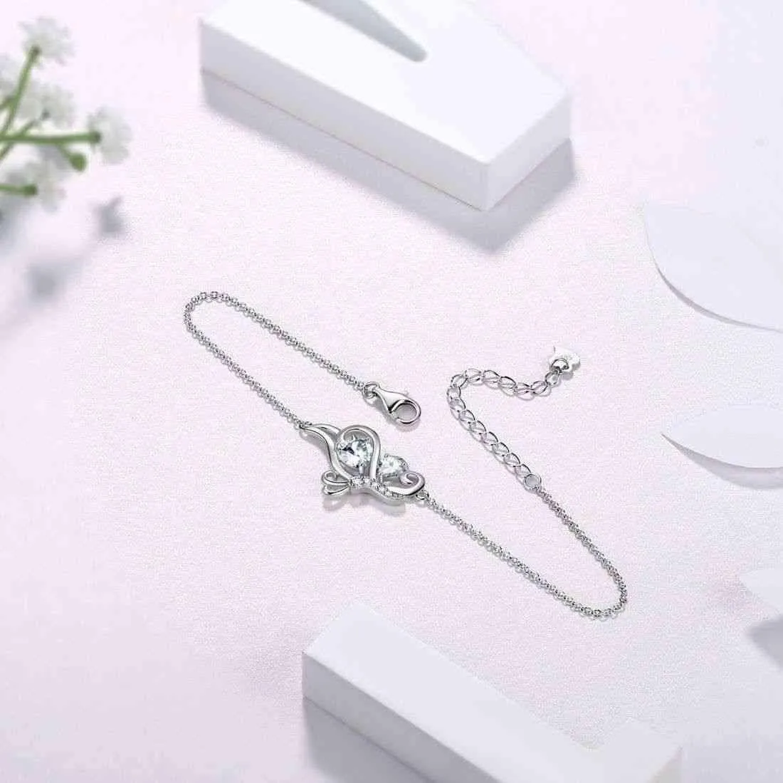 Butterfly Birthstone April Diamond Bracelet Women Girls Jewelry Birthday Gift 925 Sterling Silver