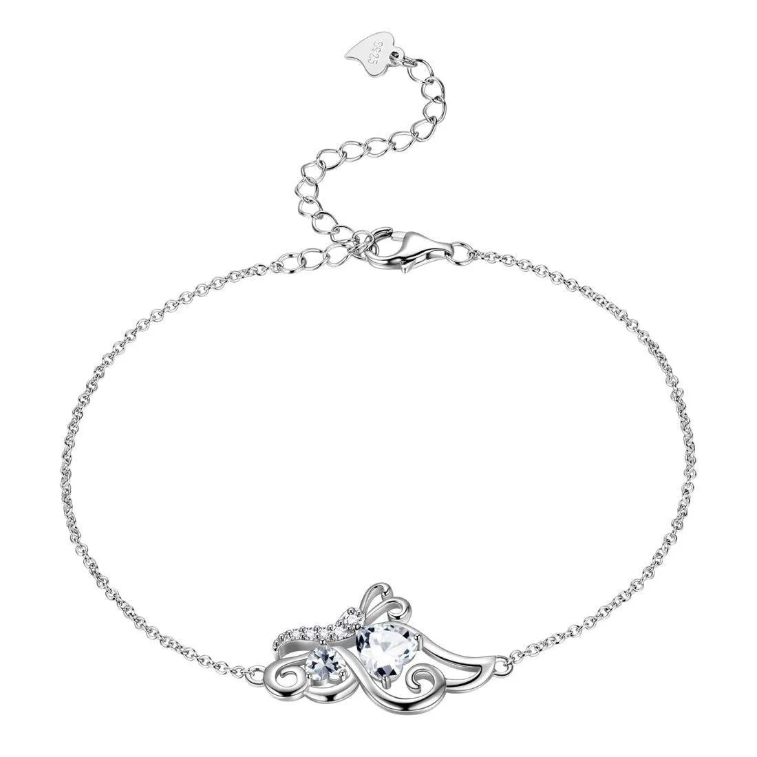 Butterfly Birthstone April Diamond Bracelet Women Girls Jewelry Birthday Gift 925 Sterling Silver
