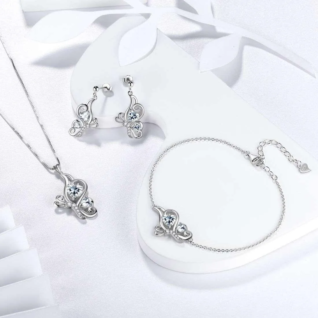 Butterfly Birthstone April Diamond Bracelet Women Girls Jewelry Birthday Gift 925 Sterling Silver