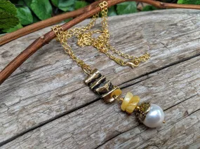 Butterscotch Amber & Pearl Pendant Necklace