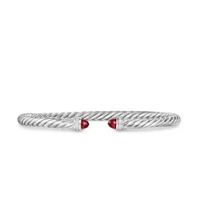 Cablespira Flex Bracelet in Sterling Silver with Rhodolite Garnet and Diamonds, 4mm, Size Medium
