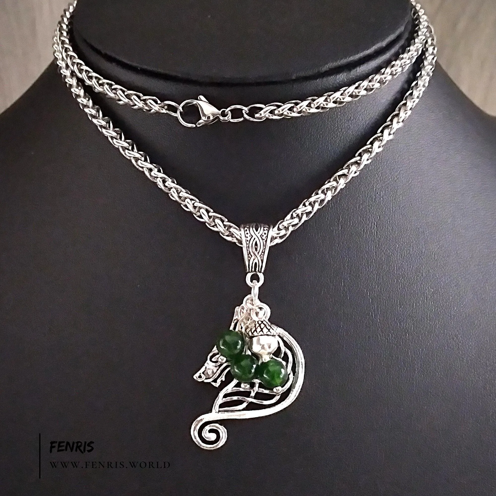 Celtic Horse Necklace Silver Green Jade | Fenris
