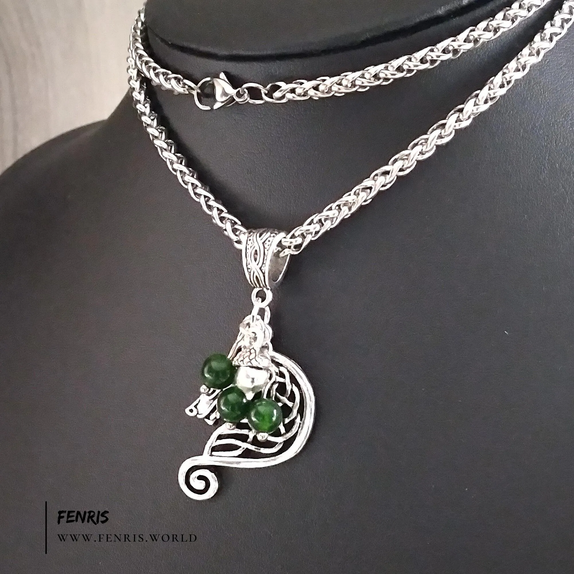 Celtic Horse Necklace Silver Green Jade | Fenris