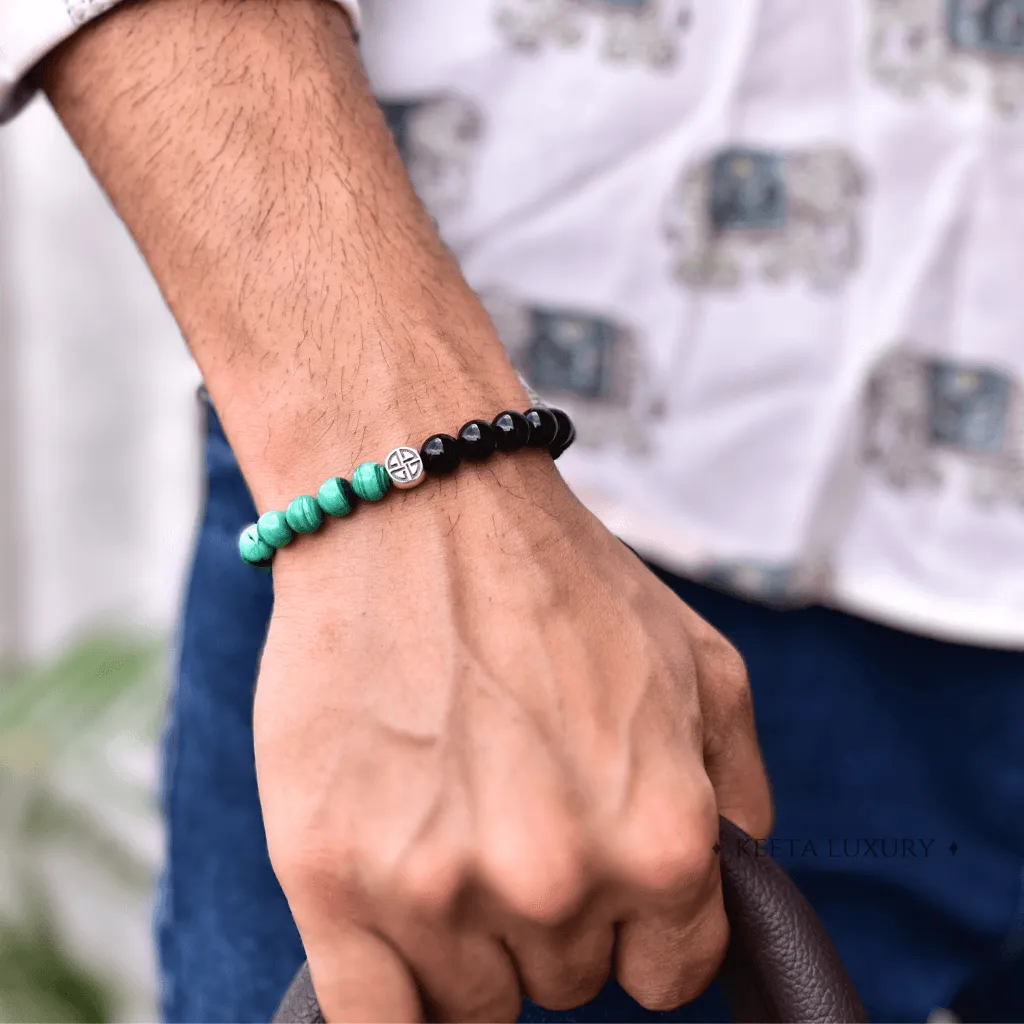 Celtic Protection - Malachite and Onyx Bead Bracelet