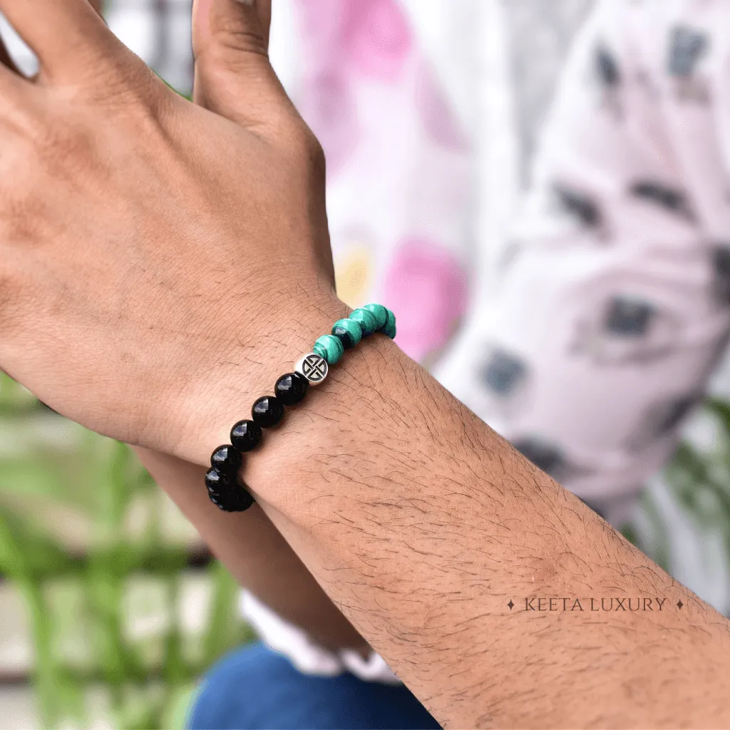 Celtic Protection - Malachite and Onyx Bead Bracelet