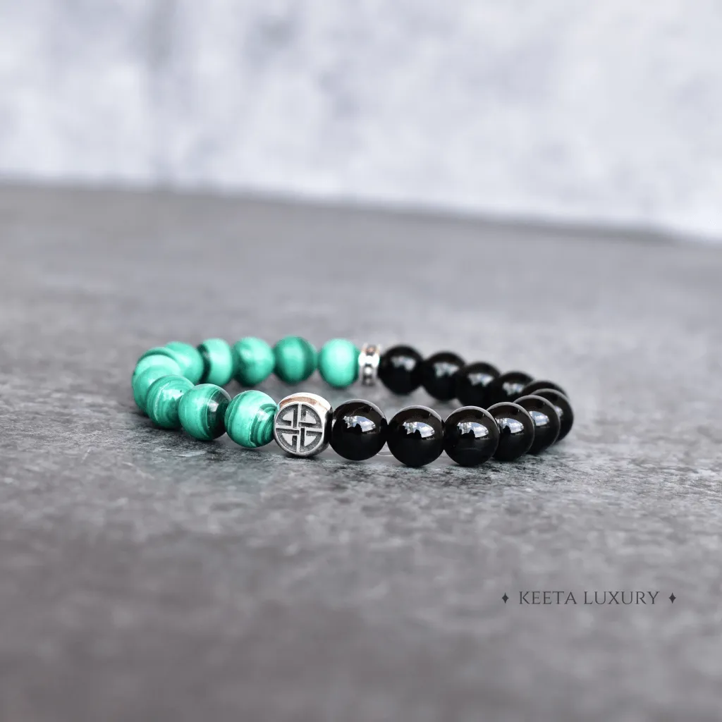 Celtic Protection - Malachite and Onyx Bead Bracelet