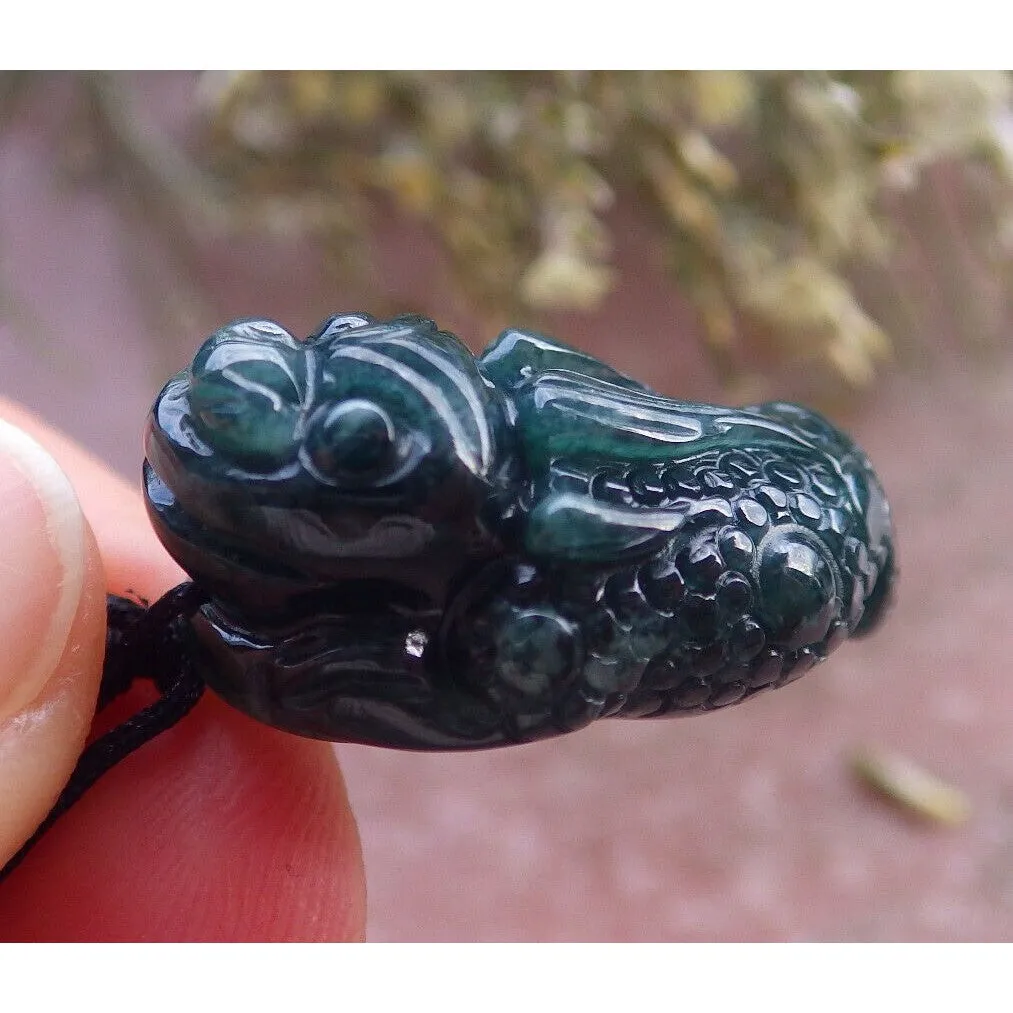 Certified Green Burma Natural A Jade Jadeite Pendant Frog Toad Necklace