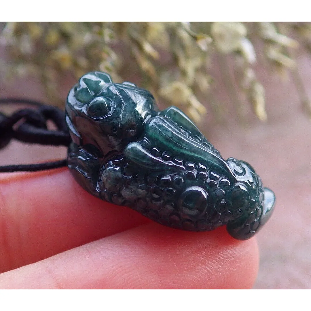 Certified Green Burma Natural A Jade Jadeite Pendant Frog Toad Necklace