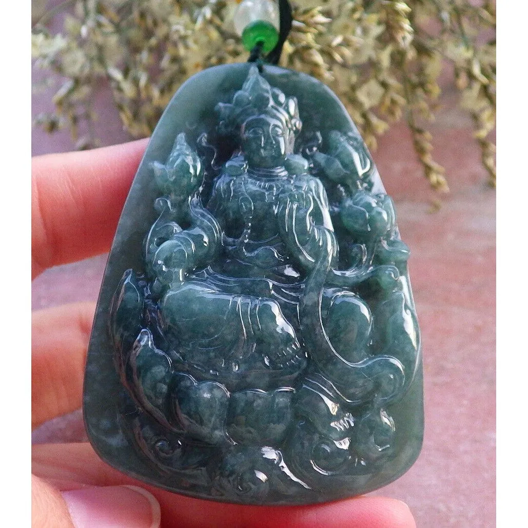 Certified Green Burma Natural A Jade Jadeite Pendant Guanyin Lotus Necklace